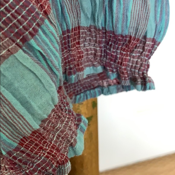 FREE PEOPLE VIVI COTTON CROPPED SMOCKED STRIPED CROP TOP IN BLUE/RED SZ. S , L - Picture 11 of 16